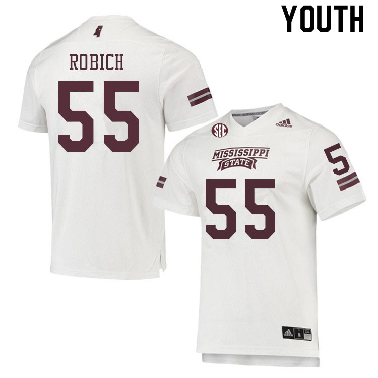 Youth #55 Rex Robich Mississippi State Bulldogs College Football Jerseys Sale-White